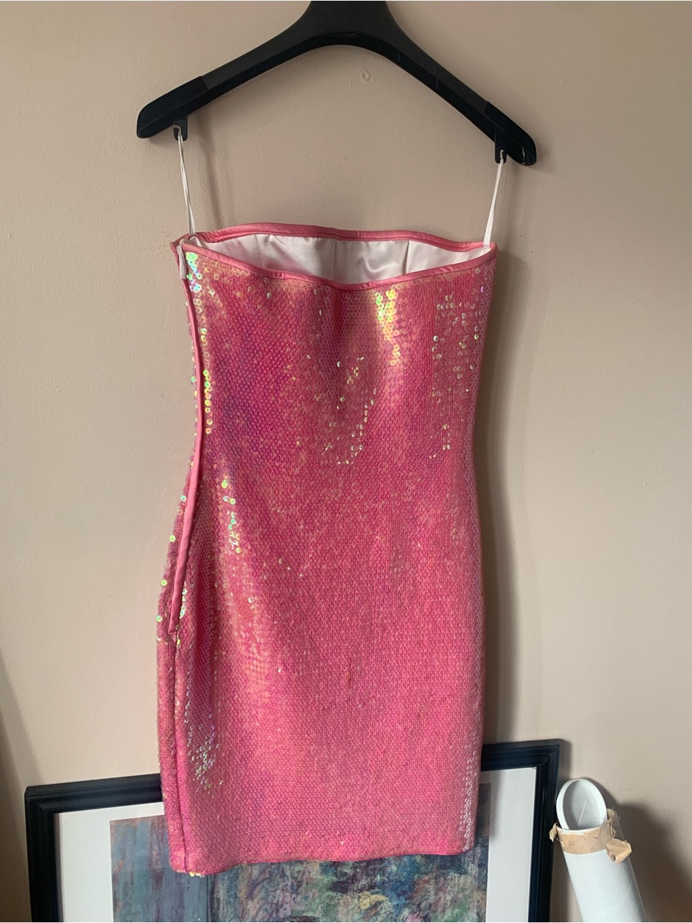 Escada Pink Iridescent Sequin Strapless Mini Dress - Picture 3 of 8